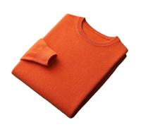 Pull à col rond 100 % laine mérinos pour homme Couleur unie Sans couture Pull basique, Orange, M