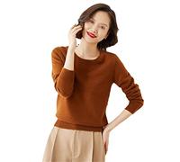 Pull à col rond en cachemire pour femme - Pull basique décontracté à manches longues, café, L