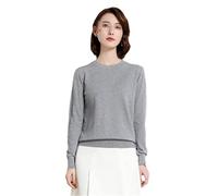 Pull pour femme à col rond en cachemire uni avec bas fin et manches longues, Gris 9., UK7 / 41EU / US8