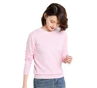 Pull à col rond en cachemire pour femme - Pull basique décontracté à manches longues, rose clair, XXL