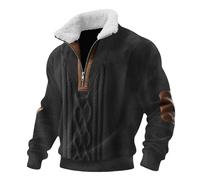 Pull à col rond en polaire pour homme avec fermeture éclair quart de col cadet Christ Muscle Tops Patch Pull d'hiver, Noir , M