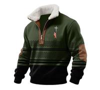 Pull à col rond en polaire pour homme avec fermeture éclair quart de col cadet Christ Muscle Tops Patch Pull d'hiver, Vert, 5XL
