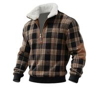 Pull à col rond en polaire pour homme avec fermeture éclair quart de col cadet Christ Muscle Tops Patch Pull d'hiver, beige, 3XL