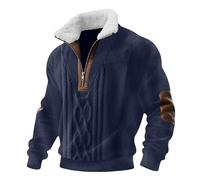 Pull à col rond en polaire pour homme avec fermeture éclair quart de col cadet Christ Muscle Tops Patch Pull d'hiver, bleu marine, XXL