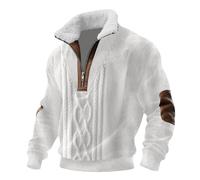 Pull à col rond en polaire pour homme avec fermeture éclair quart de col cadet Christ Muscle Tops Patch Pull d'hiver, blanc, XXL
