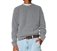 Pull à col rond gaufré à manches longues pour homme - Motif gaufré classique - Coupe droite - Pull d'hiver pour homme - Sans capuche - Pull de travail d'hiver, Cendre claire, 3XL