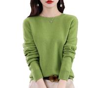 Pull à col rond, manches longues, pull en cachemire doux, un pull basique d'affaires décontracté 100 % cachemire, Vert-d, L