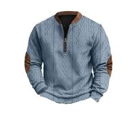 Pull à col rond pour homme, cardigan en tricot épais avec fermeture éclair intégrale, col montant, pull chaud, coupe ample, pull imprimé, sweat-shirt décontracté tendance sans poche, bleu ciel, XXL