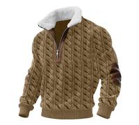 Pull à col rond pour homme en polaire avec fermeture éclair quart de cercle et col cadet Christ Muscle Tops Patch Pull à manches longues Sweat-shirt décontracté, kaki, XL