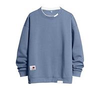 Pull à col rond pour homme - Sweat-shirt à manches longues et épaules tombantes - Pull décontracté sans capuche pour adolescent - Pull unisexe ample tendance, bleu, XXL