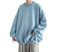 Pull à col rond pour homme - Sweat-shirt à manches longues et épaules tombantes - Pull polaire de couleur unie - Pull d'hiver chaud pour homme - Pull décontracté tendance unisexe surdimensionné