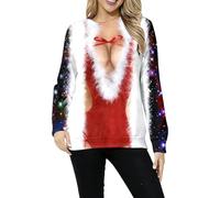 Pull à col Rond Tendance pour Femme sans Capuche Sweat Casual d’Hiver Doux et Confortable Manches Longues idéal pour fêtes de d’année et réunions familiales avec Une Touche Unique (Blue, L)