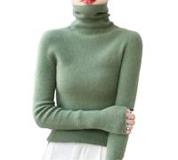 Pull à col roulé 100% laine mérinos pour femmes à manches longues chemise de base doublure unie coupe slim pulls, turquoise, M