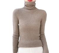Pull à col roulé 100% laine mérinos pour femmes à manches longues, chemise de base unie, pull ajusté, Lighttan, L