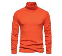 Pull à col roulé basique pour homme - Manches longues - Coupe ajustée - Manches longues - Col roulé - Pull tricoté en coton - Sous-vêtement élastique - Couleur unie - Sans capuche, Orange, M