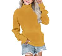 Pull à col roulé côtelé à col roulé pour fille - Pull à manches longues doux et confortable - Couleur unie - Pull chaud, jaune, 11-12 ans