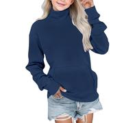 Pull à col roulé côtelé à col roulé pour fille - Pull à manches longues doux et confortable - Couleur unie - Pull chaud, noir foncé, 3-4 ans
