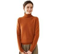 Pull à col roulé d'hiver classique à manches longues en cachemire pour femme, Marron citrouille, XL
