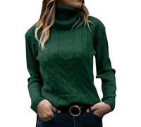 Pull à col roulé et manches longues en tricot torsadé pour femme - Pull en laine - Coupe décontractée - Demi-fermeture éclair - Polaire thermique, Vert, XL