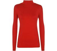 Pull à col roulé extensible à manches longues pour femme Uni Tailles 36 à 54, Rouge, 40-42