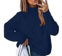 Pull à col roulé habillé décontracté à col polo en coton tricoté pour l'automne et l'hiver - Pull confortable et doux pour le travail - Pull à col haut, bleu marine, XL
