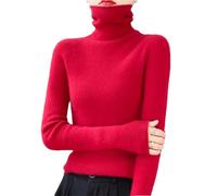 Pull à col roulé pour femme ajusté basique pull-over 100% laine mérinos douce tricotée haut, Rouge, XXL