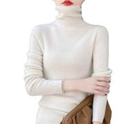 Pull à col roulé pour femme ajusté basique pullover 100% laine mérinos douce tricotée jumper hauts, blanc, L