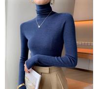 Pull à col roulé pour femme Cardigan chaud doublé épais à manches longues Haut décontracté Bureau Hiver Printemps Été Noir Blanc Gris (S bleu foncé)