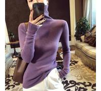 Pull à col roulé pour femme Cardigan chaud doublé épais à manches longues Haut décontracté Bureau Hiver Printemps Été Noir Blanc Gris (L violet foncé)