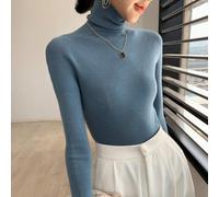 Pull à col roulé pour femme Cardigan chaud doublé épais à manches longues Haut décontracté Bureau Hiver Printemps Été Noir Blanc Gris (XL bleu clair)