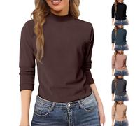 Pull à col roulé pour femme - Haut thermique pour l'hiver - Vêtement d'intérieur basique à manches longues - T-shirt extensible fin doux et léger - Décontracté - Élégant - Couleurs unies M-5XL, Marron