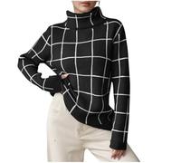 Pull à Col Roulé pour Femme Pullover en Tricot Manches Longues Pulls à Carreaux Automne Hiver Tops Chaud Tendance Décontractée Hauts Mode Ample pour Femme Vêtements de Détente pour Les Vacances