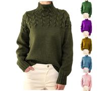 Pull à col roulé pour femme - Tricot ample - Pull à manches longues pour l'automne et l'hiver, #01 Vert kaki, Taille XL