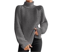Pull à col roulé pour femme - Tricot ample - Pull à manches longues pour l'automne et l'hiver, #010 Gris, Taille 3XL