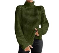 Pull à col roulé pour femme - Tricot ample - Pull à manches longues pour l'automne et l'hiver, #011 Vert kaki, Taille 3XL
