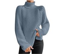 Pull à col roulé pour femme - Tricot ample - Pull à manches longues pour l'automne et l'hiver, #013 Bleu clair, Taille 3XL