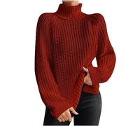 Pull à col roulé pour femme - Tricot ample - Pull à manches longues pour l'automne et l'hiver, #020 Wine, Taille M