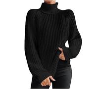 Pull à col roulé pour femme - Tricot ample - Tricot épais - Mode d'hiver - Tissage torsadé - Pull à manches longues, Taille L