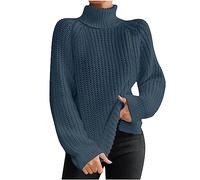 Pull à col roulé pour femme - Tricot ample - Tricot épais - Mode d'hiver - Tissage torsadé - Pull à manches longues, XX-Large