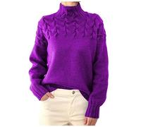 Pull à col roulé pour femme - Tricot ample - Tricot épais - Mode d'hiver - Tissage torsadé - Pull à manches longues, #04 Violet, Taille M