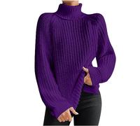 Pull à col roulé pour femme - Tricot ample - Tricot épais - Mode d'hiver - Tissage torsadé - Pull à manches longues, Taille 3XL