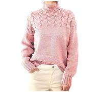Pull à col roulé pour femme - Tricot ample - Tricot épais - Mode d'hiver - Tissage torsadé - Pull à manches longues, #03 Rose, Taille M