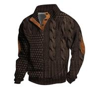 Pull à col roulé pour homme - Col Henry - Pull tricoté avec coudières - Pull en tricot torsadé - Pull à col montant - Pull à manches longues - Pull d'hiver épais, marron, XXL