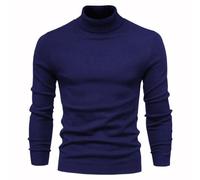 Pull à col roulé pour homme - Décontracté - Basique - Tricot thermique - Col haut - Pour garder au chaud, bleu marine, XL