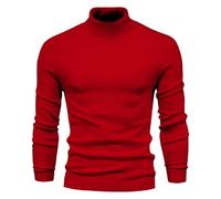 Pull à col roulé pour homme - Décontracté - Basique - Tricot thermique - Col haut - Pour garder au chaud, Rouge, M