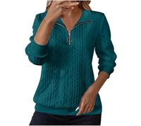 Pull à demi-fermeture éclair pour femme en tricot torsadé - Pull à col en V pour femme - Veste décontractée légère et douce à capuche à manches longues pour l'automne et l'hiver avec cordon de serrage