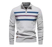 Pull À Demi-Fermeture Éclair Pour Hommes, Pull Décontracté À Rayures En Tricot, Haut Élégant Pour Hommes, Tricot Confortable Pour Un Usage Quotidien Polaire Capuche，Pull Col Roulé (Light Gray, M)