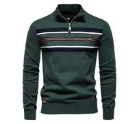 Pull À Demi-Fermeture Éclair Pour Hommes, Pull Décontracté À Rayures En Tricot, Haut Élégant Pour Hommes, Tricot Confortable Pour Un Usage Quotidien Polaire Capuche，Pull Col Roulé Homme (Green, L)