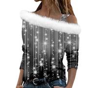 Pull à épaules dénudées, sweatshirts pour femmes, pull brillant, pull sexy Y2K, tunique hauts confortables, sweat-shirt de sortie scintillant, épaules dénudées, pull tendance à manches longues, gris