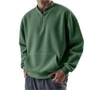 Pull à fermeture éclair 1/4 pour homme - Manches longues - Sans capuche - Avec fermeture éclair et poche à sangle - Pour homme - Coupe ample - Automne - Travail avec col montant - Couleur unie, vert